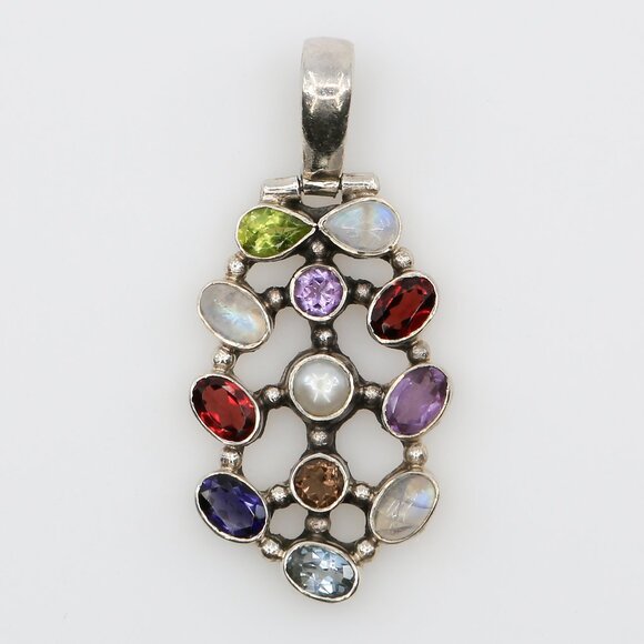 Jewelry - Vintage Sterling Silver Openwork Colorful Gemstones Pendant Nicky Butler Style